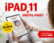 Frau sitzt auf einem Sofa und hält ein iPad 11, das die Zeitung 'Salzgitter Zeitung' zeigt. Angebot: Digital-Paket für 39,90 Euro monatlich.